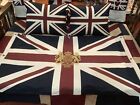 Union Jack Throw/ Flag with Gold Embroidered Crest (152x101cms Vw )