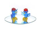 VTG Miniature Hand Blown Glass Blue Bird Birds Mirror Figurine Bluebirds Cute
