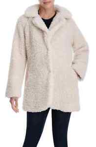 Lucky Brand $188 Faux Shearling Snap Button Coat in Oatmeal Size Medium NWT