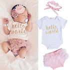 Newborn Infant Baby Girl Outfit Romper Bloomers Birthday Clothes Headband 3PCS