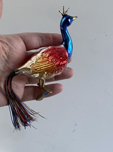 New ListingVintage Blown Mercury Glass Peacock Bird Christmas Ornament Clip  Germany