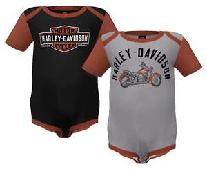 Harley-Davidson Baby Boys' 2-Pack Colorblock Rib Creeper Set- Gray/Black (0/3M)