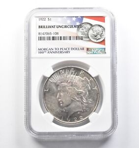 Brilliant UNC 1922 Peace Silver Dollar Morgan To Peace 100th Anniv. NGC *396