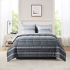 7-Piece Reversible Grey Ombre Bed in a Bag Comforter Set with Sheets King Size