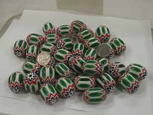 30 Pieces Large Green India Handmade Chevron Glass Beads Bulk Lot (ADM-1) ⭐