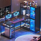 59'' Office Desk with LED Light&Bookshelf L Shaped Gaming Desk w/Display Cabinet