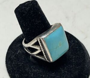 Old Pawn Sterling Silver Square Turquoise Ring Sz9 12.5G Estate Found