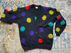 Vintage 80’s 90’s Polka Dot Black Cardigan Fuzzy Mohair Sweater Sz Large