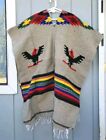 Vintage 90's Mexican Serape Aztec Tribal Fringe Wrap Poncho Jacket