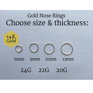 Gold Nose Ring 20G 22G 24G 6mm 9mm 11mm 13mm 14k Gold Nose Ring- fast shipping