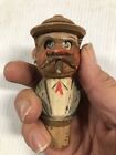 ANTIQUE VTG MECHANICAL CARVED WOODEN MAN OPENS CLOSES MOUTH WINE CORK STOPPER