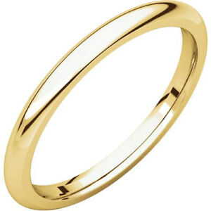 2mm 14K Solid Yellow Gold Plain Dome Half Round Comfort Fit Wedding Band Ring