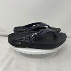 Oofos Oolala Women’s Size 5 Black Animal Leopard Recovery Comfort Thong Sandals