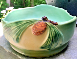 Roseville Pine Cone 1953 Vintage Art Pottery Green Ceramic Planter Bowl 426-6