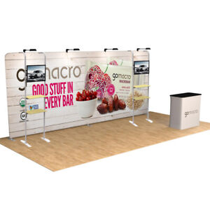 20ft Custom Trade Show Display Stand Booth Back Wall with 2 TV Stand and Shelves
