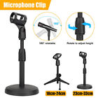 Adjustable Desktop Microphone Lifting Stand Portable Mini Round Base w/ Mic Clip