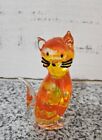 Murano Style Art Glass Cat Figurine - Yellow and Orange Glow Spatter Glass