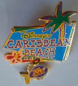 NEW VINTAGE 2002 Disney Caribbean Beach Resort Est. 1988 with Fish Dangle Pin