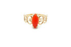 14k Yellow Gold 1 Carat Coral Solitaire Open Work Band Ring Size 6