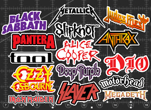15 Heavy Metal Rock Band Logo Stickers -Clear, Holographic, or White - Metallica
