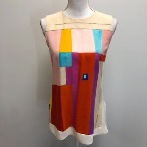 Akris Mulberry Silk Blouse Shirt Womens 8 Color Block Sleeveless Artistic