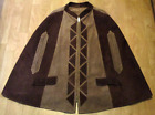 VINTAGE PONCHO CAPE BROWN TWO TONE LEATHER SUEDE ZIPPER POCKETS SMALL SIZE WOMEN
