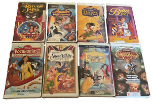 Lot of 8 Disney VHS Movies Pocahontas Sleeping Beauty Snow White Aladdin Belle
