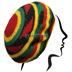 Rasta Handmade Crochet Beret Tam Bonet Beanie Cap Hippie Reggae Style M to L FIT