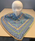 NEW Handmade Crochet Boys Child Poncho Blue/multi Granny Stitch size 6-10 med