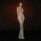 Sparkle Costume Sexy Singer Stage Outfits Birthday Party Sequin Mesh Long Dress