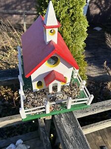 Rare Vintage BirdHouse Feeder Church For Mounting/Not Hanging. 17”x 15”x 12”