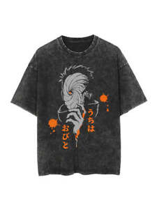 NEW Obito Vintage Washed T-Shirt, Naruto Anime Wash Tee, Black