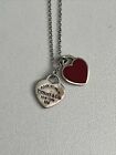 Tiffany & Co. Return to Mini Double Heart Tag Necklace Red Enamel Silver