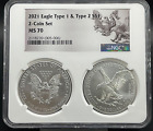 New Listing2021 $1 Type 1 and Type 2 Silver Eagle Set NGC MS70