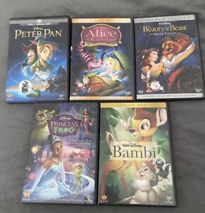 Lot Of 5 Disney DVD’s Peter Pan,Bambi,Alice In Wonderland,Beauty And The Beast,P