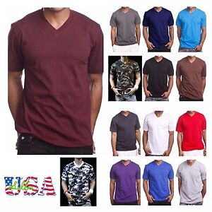 Men's HEAVY WEIGHT V-Neck T-Shirt Plain Tee BIG & Tall Comfy Camouflage Hipster