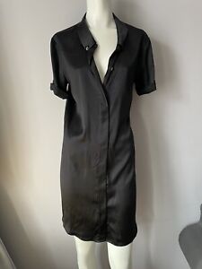 Theory Women’s Black Button Up Silk Blend Shirt Dress Stretchy Size 8