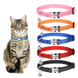 Cat Collar Personalized Reflective with Bell Custom Engraved with Name and Phone