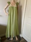 vintage Janelle of California olive green sheer overlay nightgown M