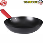 Carbon Steel Wok W/ Handle Versatile Cuisine Cooking Steaming Quick Healthy 12