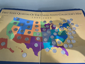 First State Quarters of the U.S.A. Collector's Map With 50 Quarters 1999-2008