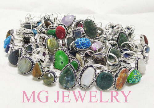 Bulk Sale ! Wholesale 35Pcs Mix Ring Lot Mix Gemstone 925 Sterling Silver Plated