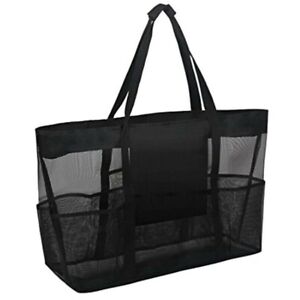 XL Mesh Beach Tote Bag with Zipper and Pockets, Extra Large Swim Pool Bag