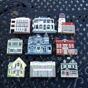 Lot of 9 Vintage Shelia’s and Cat's Meow Collectible Wooden Houses