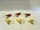 lot of 6 glass bird clip on ornaments red and gold feather tail