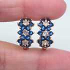 18K Yellow Gold Filled Women Fashion Blue Topaz Flower Huggie Earrings Jewelry