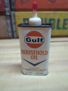 Vintage Gulf Household Oil Handy Oiler Can, Partial Contents