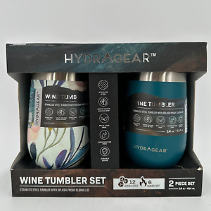 HydraGear Wine Tumbler 2-PK Stainless Steel Blue/Floral Splash-Proof Sliding Lid