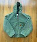 Vintage Carhartt Hooded Green Jacket Quilted Lining JQ294 Size Large USA Made