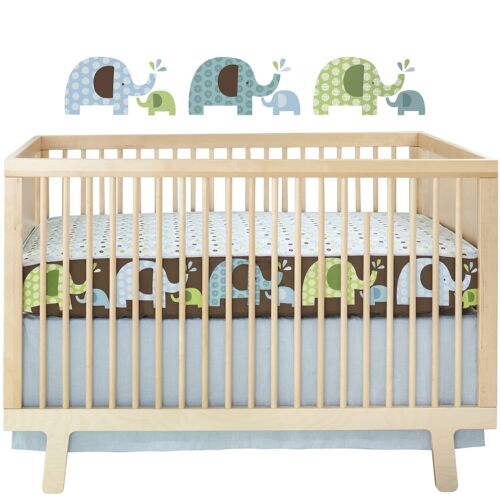 New Skip Hop 4 Piece Bumper Free Crib Baby Nursery Bedding Set Elephant Parade